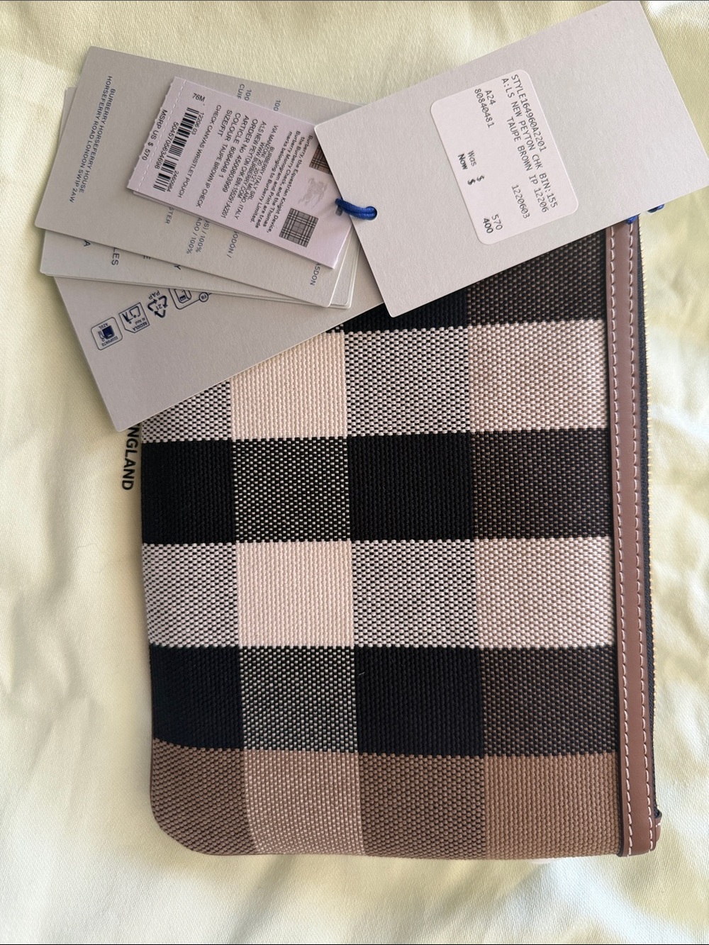 Burberry Check Canvas Toiletry Pouch — Black, Beige, Brown